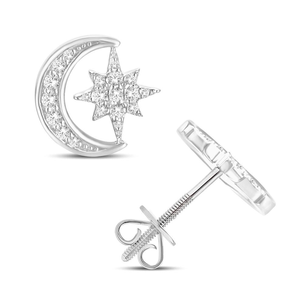 10 Karat White Gold 0.21 Carat Diamond Moon & Star Earrings