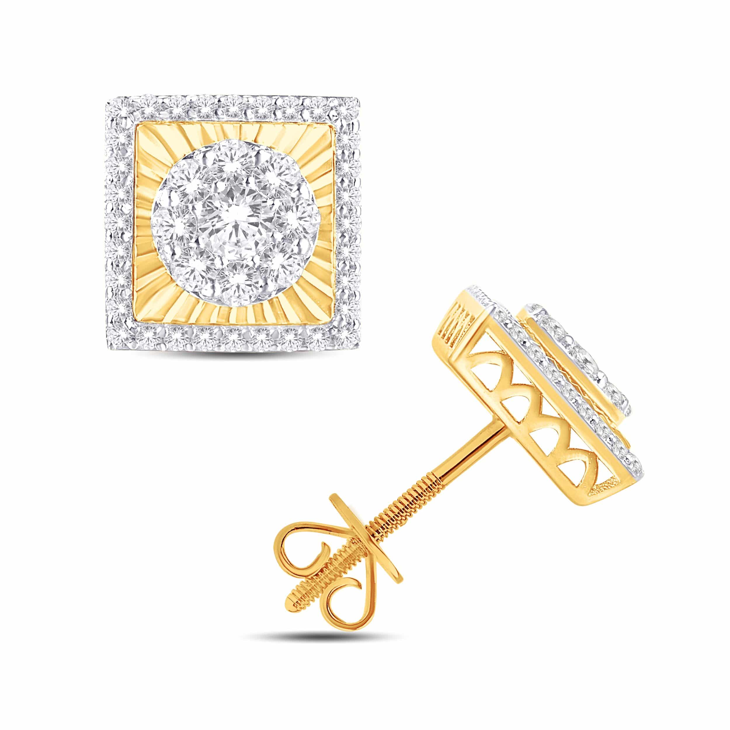 10 Karat Yellow Gold 0.50 Carat Diamond Square Fluted Earrings