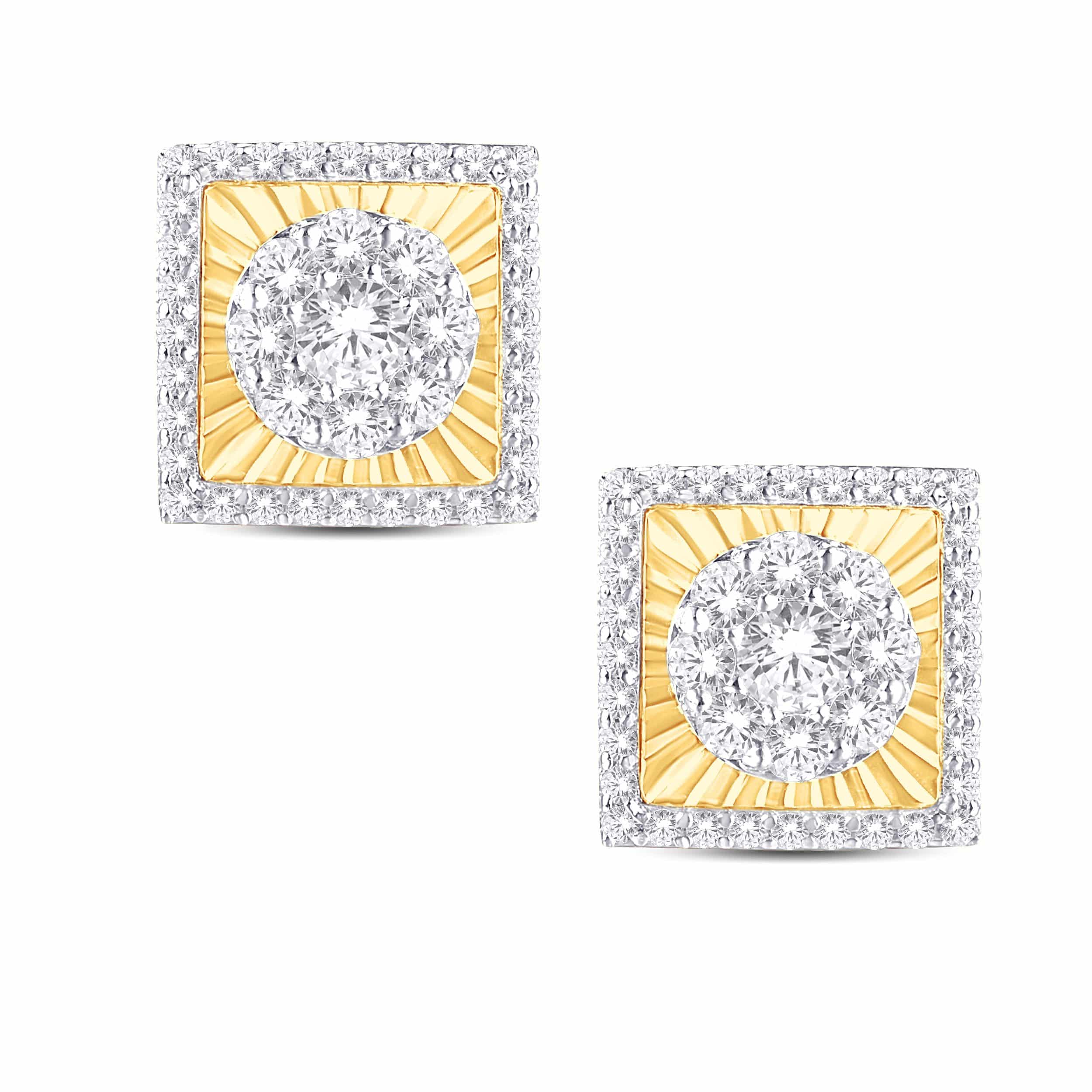 10 Karat Yellow Gold 0.50 Carat Diamond Square Fluted Earrings - Image 2