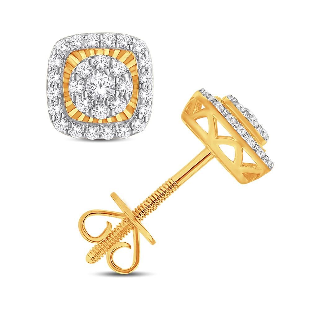 10 Karat Yellow Gold 0.50 Carat Diamond Cushion Earrings