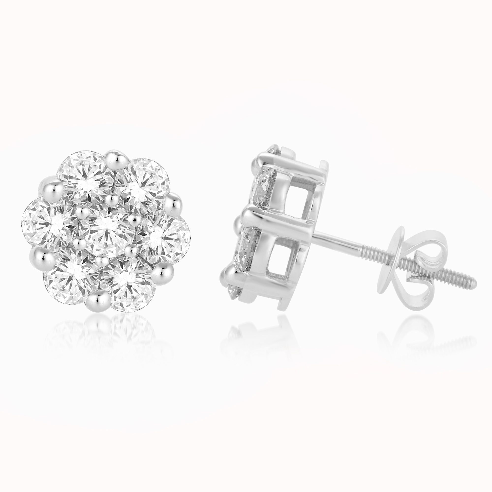 10 Karat White Gold 1.00 Carat Diamond Flower Earrings - Image 2