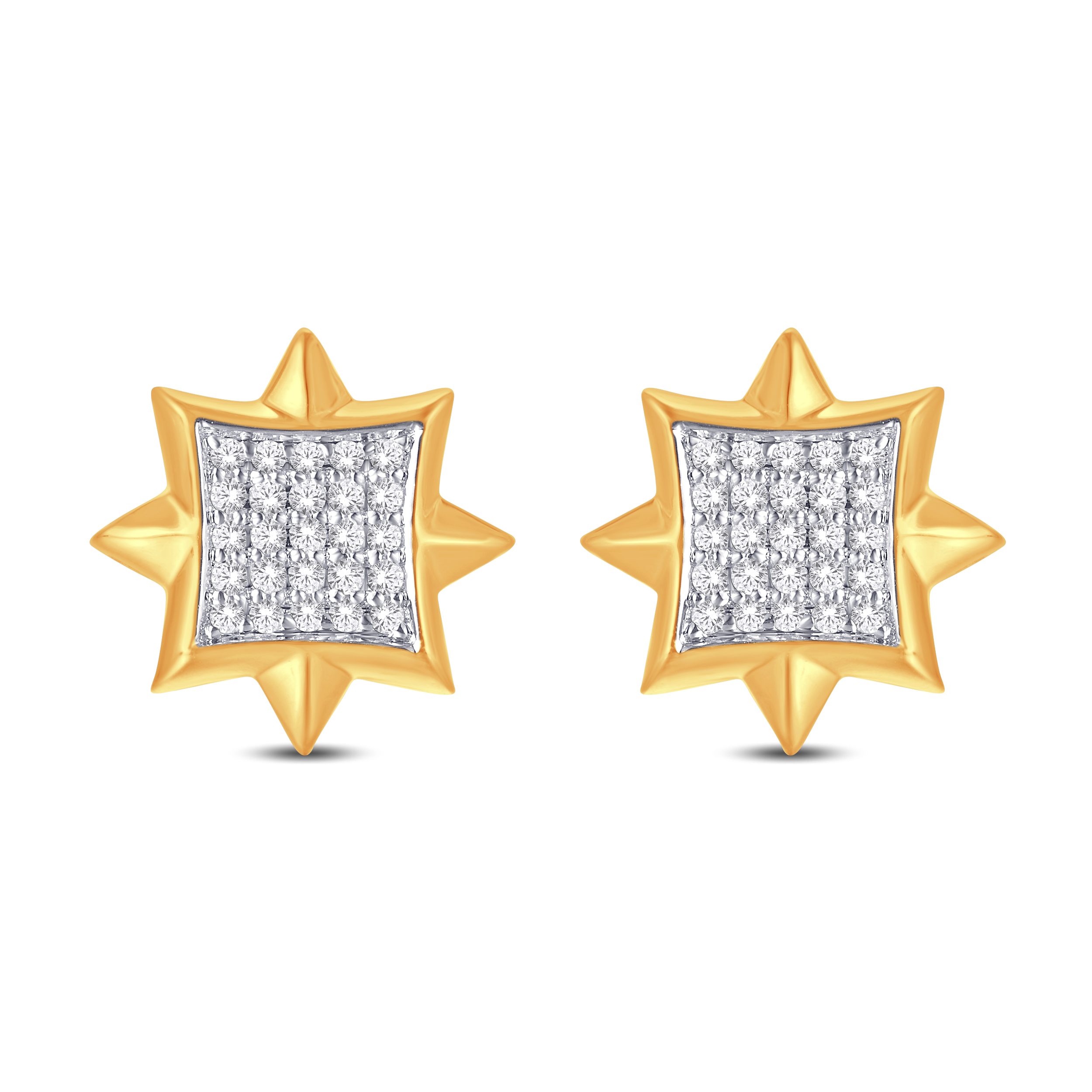10 Karat White Gold and Yellow Gold 0.14 Carat Diamond Star Earrings - Image 2