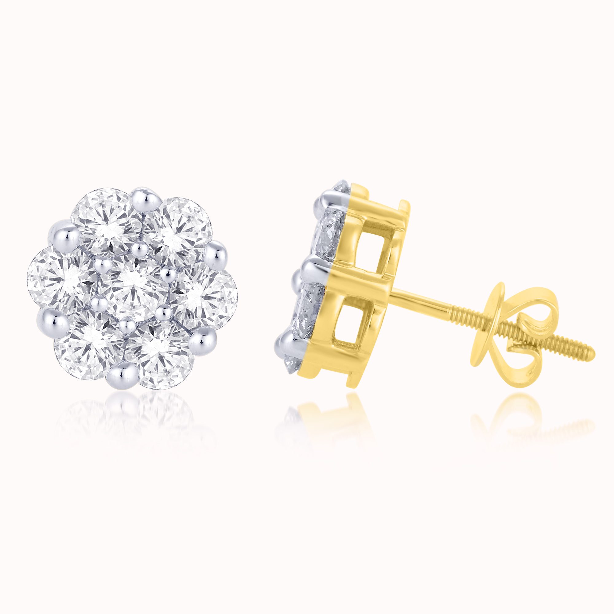 14 Karat Yellow Gold 0.50 Carat Diamond Flower Earrings - Image 4