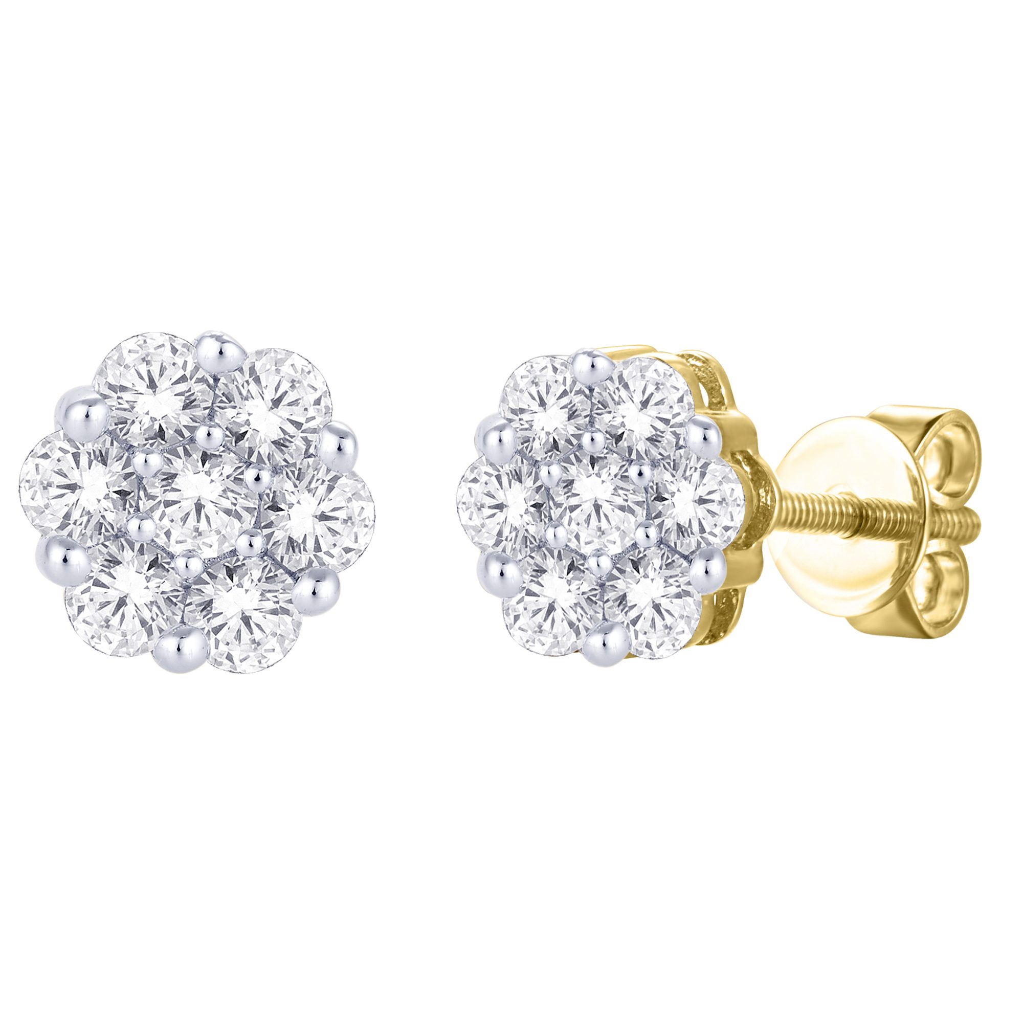 14 Karat Yellow Gold 0.50 Carat Diamond Flower Earrings - Image 3