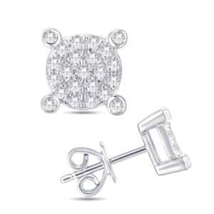 10 Karat White Gold 0.15 Carat Diamond Round Earrings