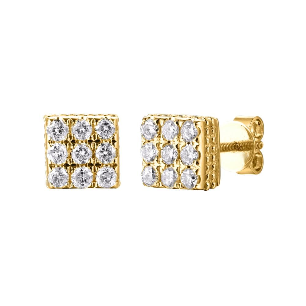 10 Karat All Yellow Gold 0.45 Carat Diamond Square Earrings - Image 2