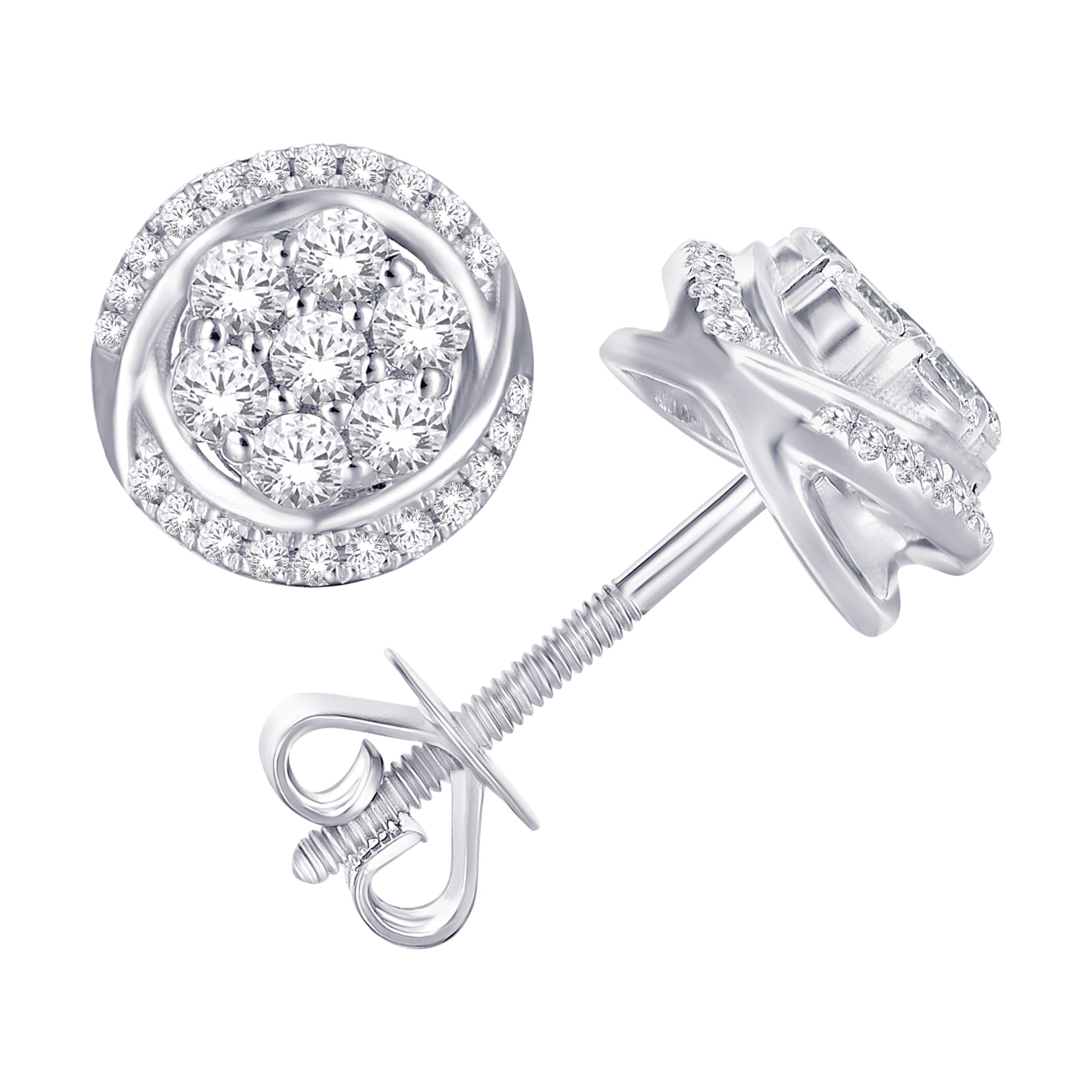 10 Karat White Gold Diamond Flower Earrings