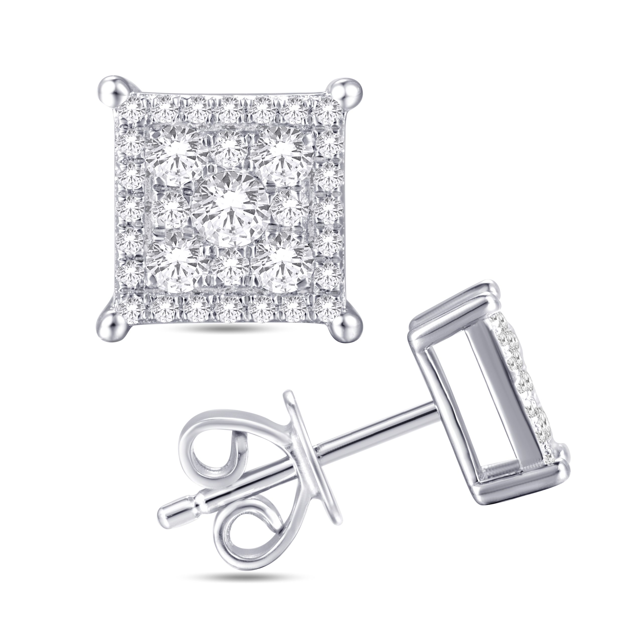 10 Karat White Gold 1.06 Carat Diamond Square Earrings