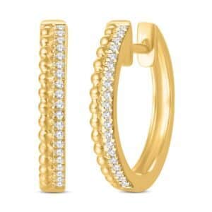 10 Karat All Yellow Gold 0.10 Carat Diamond Classic Hoops Earrings