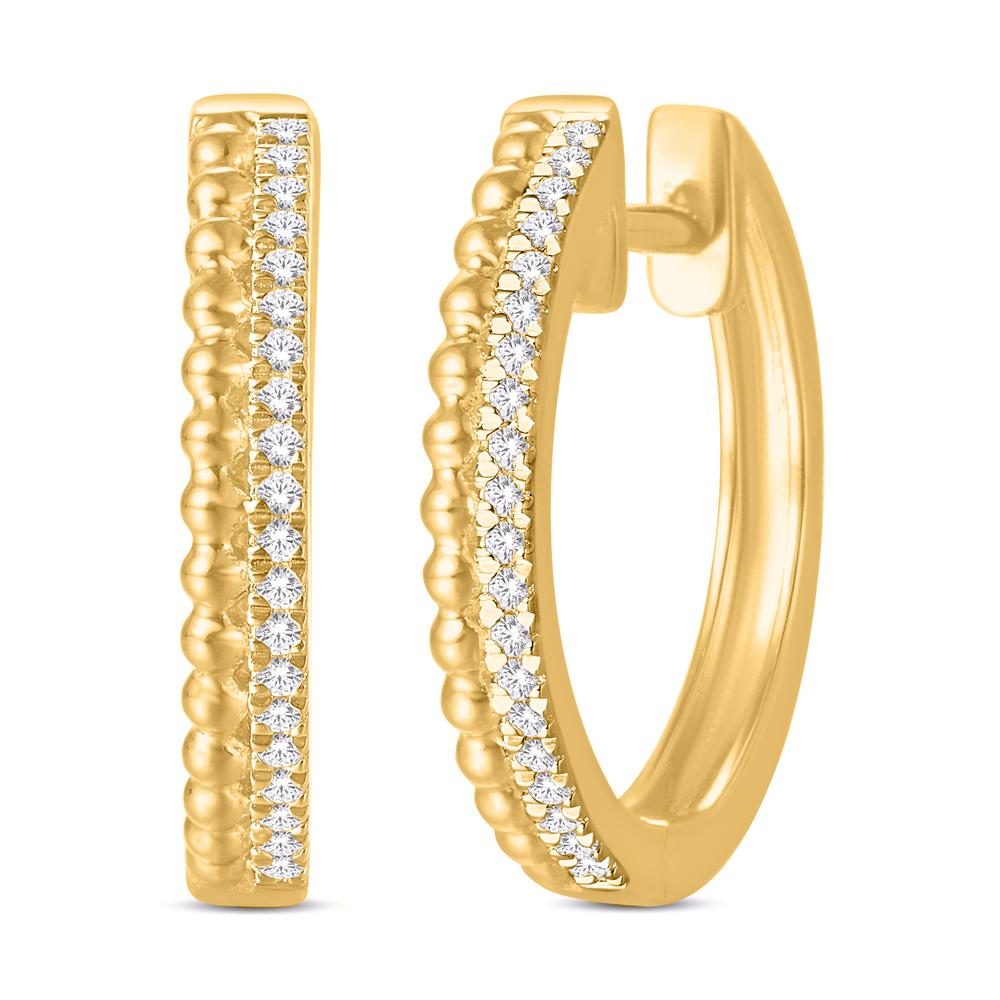 10 Karat All Yellow Gold 0.10 Carat Diamond Classic Hoops Earrings