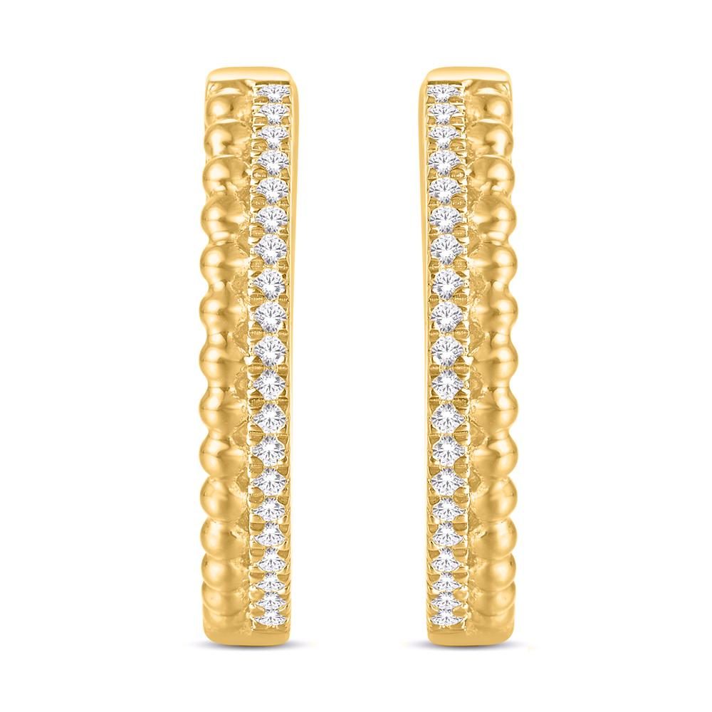 10 Karat All Yellow Gold 0.10 Carat Diamond Classic Hoops Earrings - Image 3