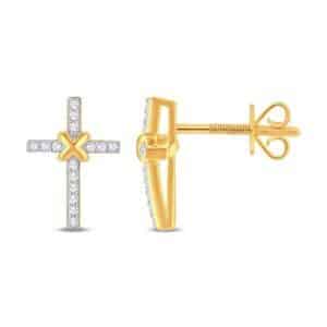 10 Karat Yellow Gold 0.09 Carat Diamond Cross Earrings