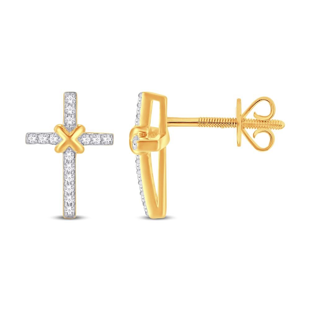 10 Karat Yellow Gold 0.09 Carat Diamond Cross Earrings