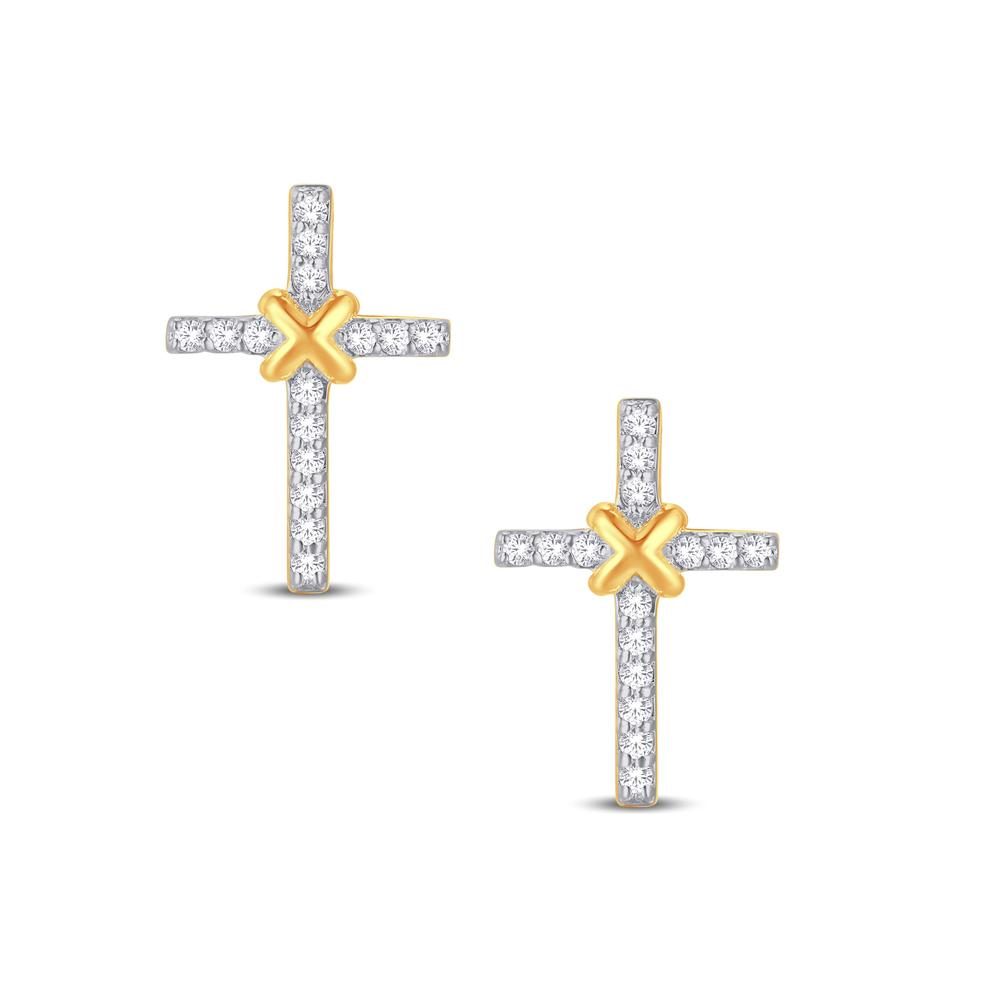 10 Karat Yellow Gold 0.09 Carat Diamond Cross Earrings - Image 3
