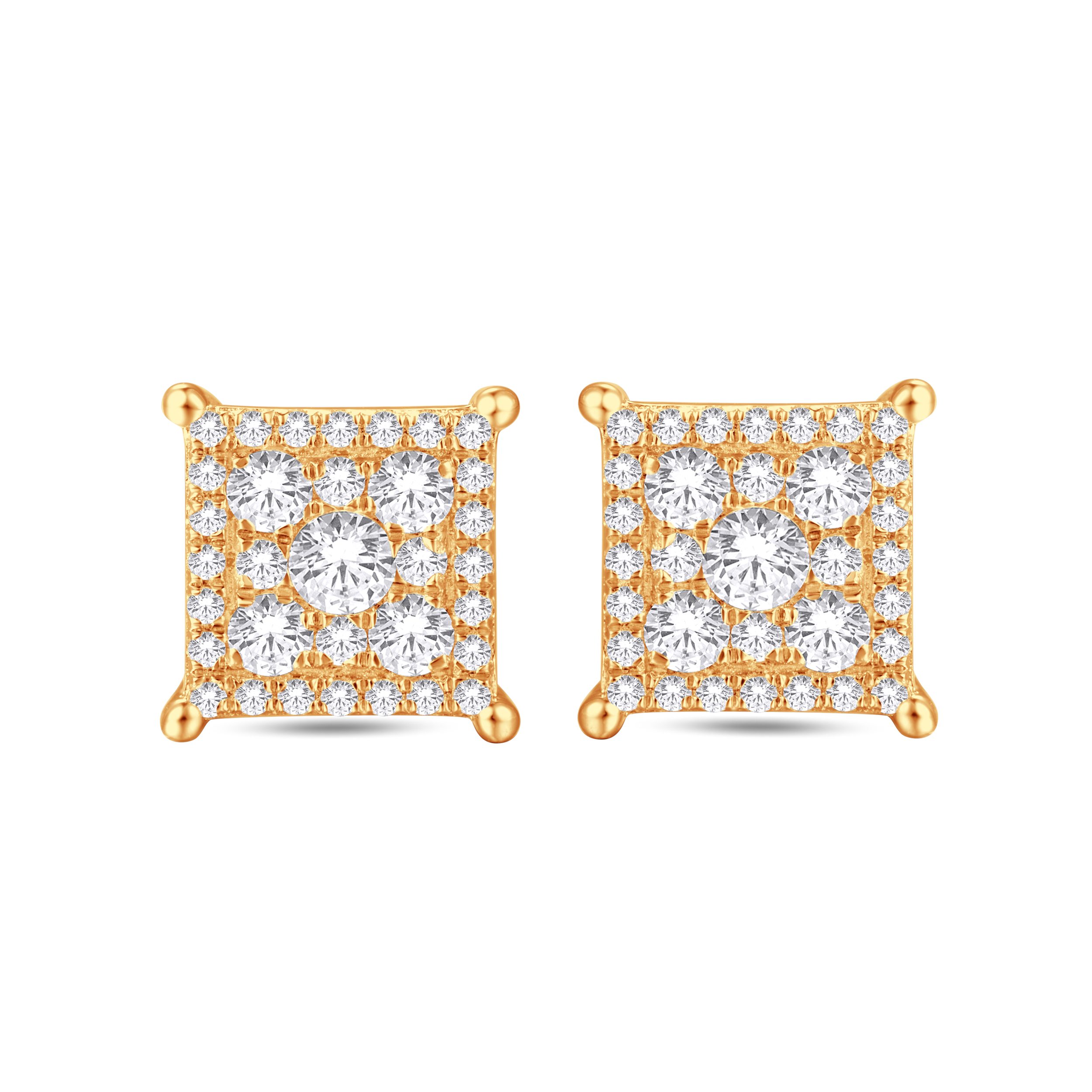 10 Karat All Yellow Gold 0.49 Carat Diamond Square Earrings - Image 3