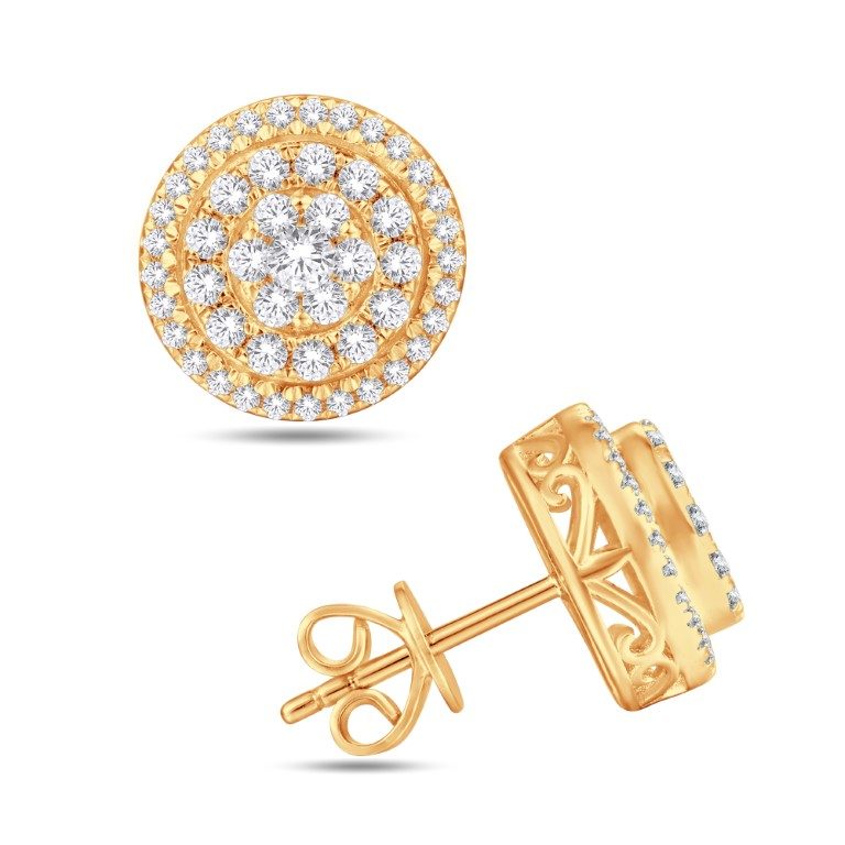 10 Karat All Yellow Gold 0.71 Carat Diamond Round Earrings