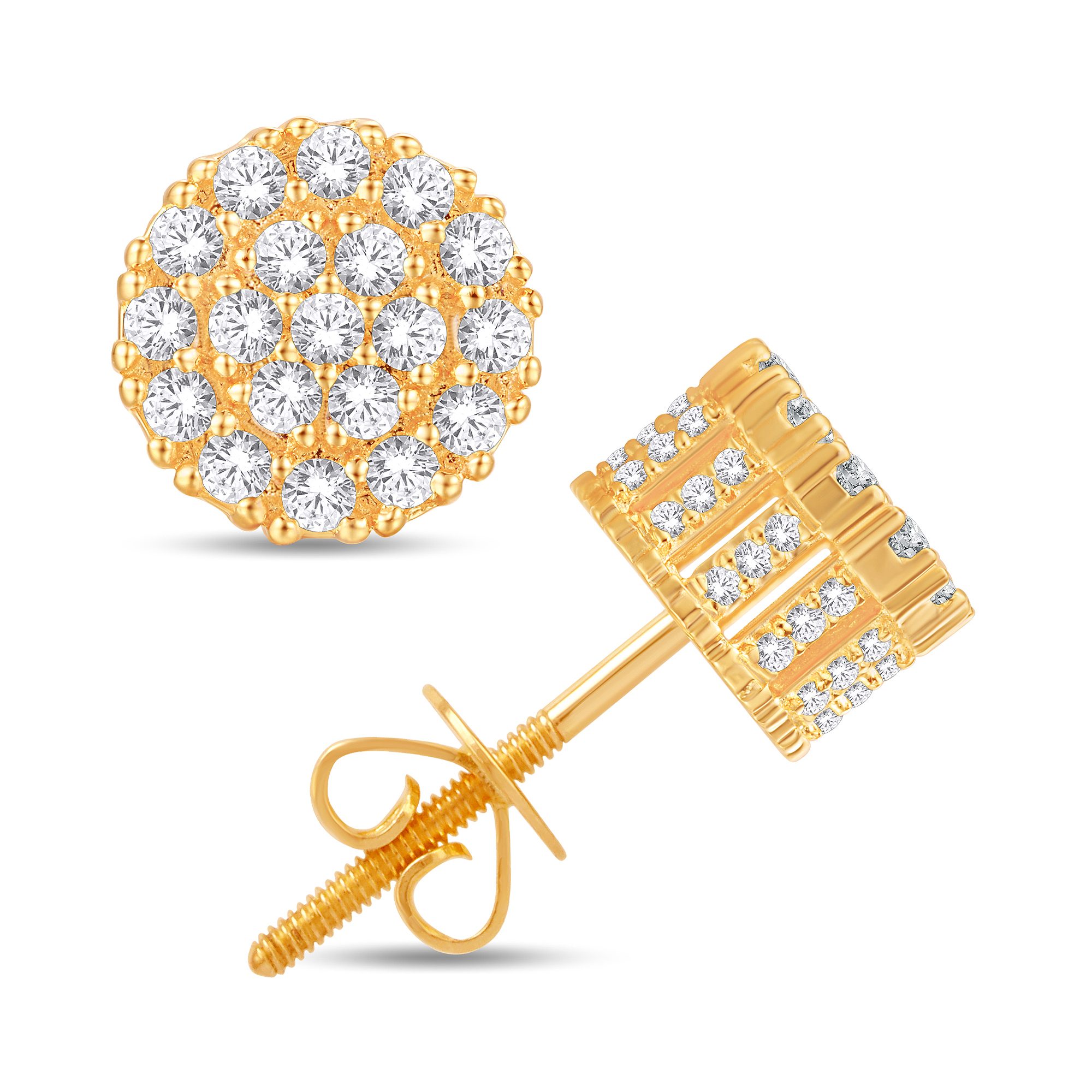 10 Karat All Yellow Gold 0.75 Carat Diamond Round Earrings