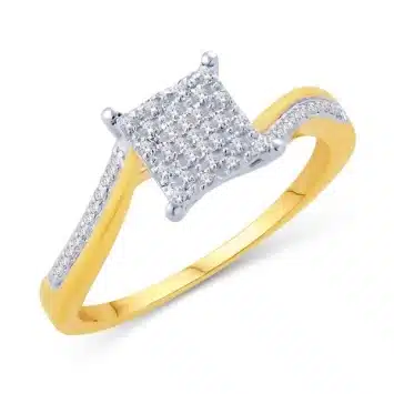 10 Karat Yellow Gold 0.10 Carat Diamond Square Ladies Ring