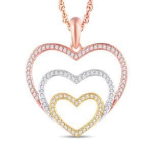 10 Karat Triple-Tone Gold 0.33 Carat Diamond Heart Pendant