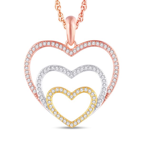 10 Karat Triple-Tone Gold 0.33 Carat Diamond Heart Pendant