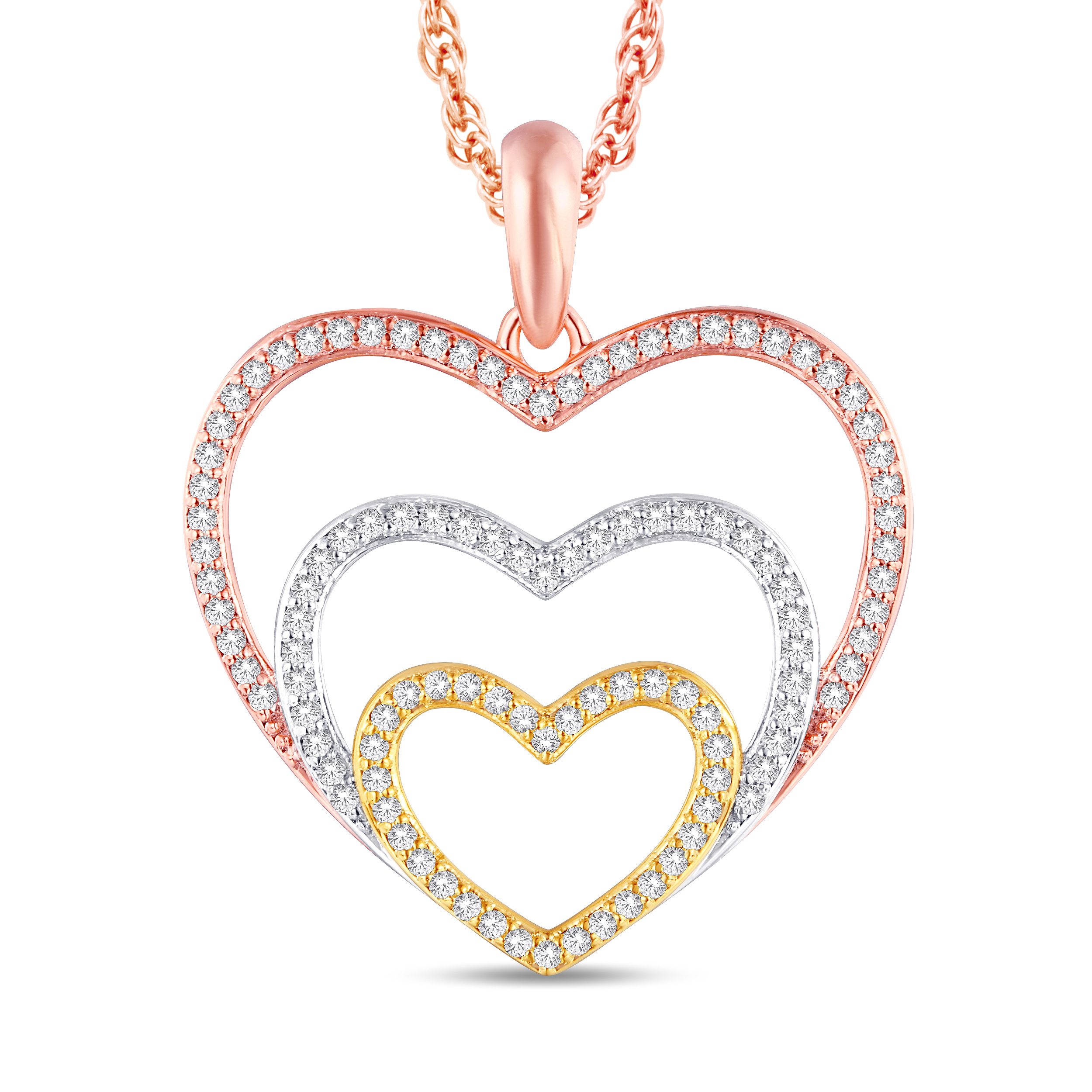 10 Karat Triple-Tone Gold 0.33 Carat Diamond Heart Pendant