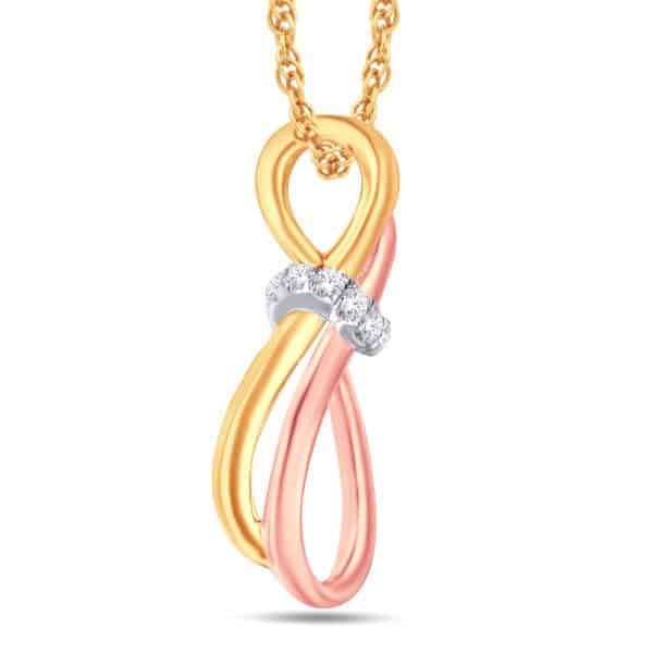 10 Karat Triple-Tone Gold 0.05 Carat Diamond Infinity Pendant