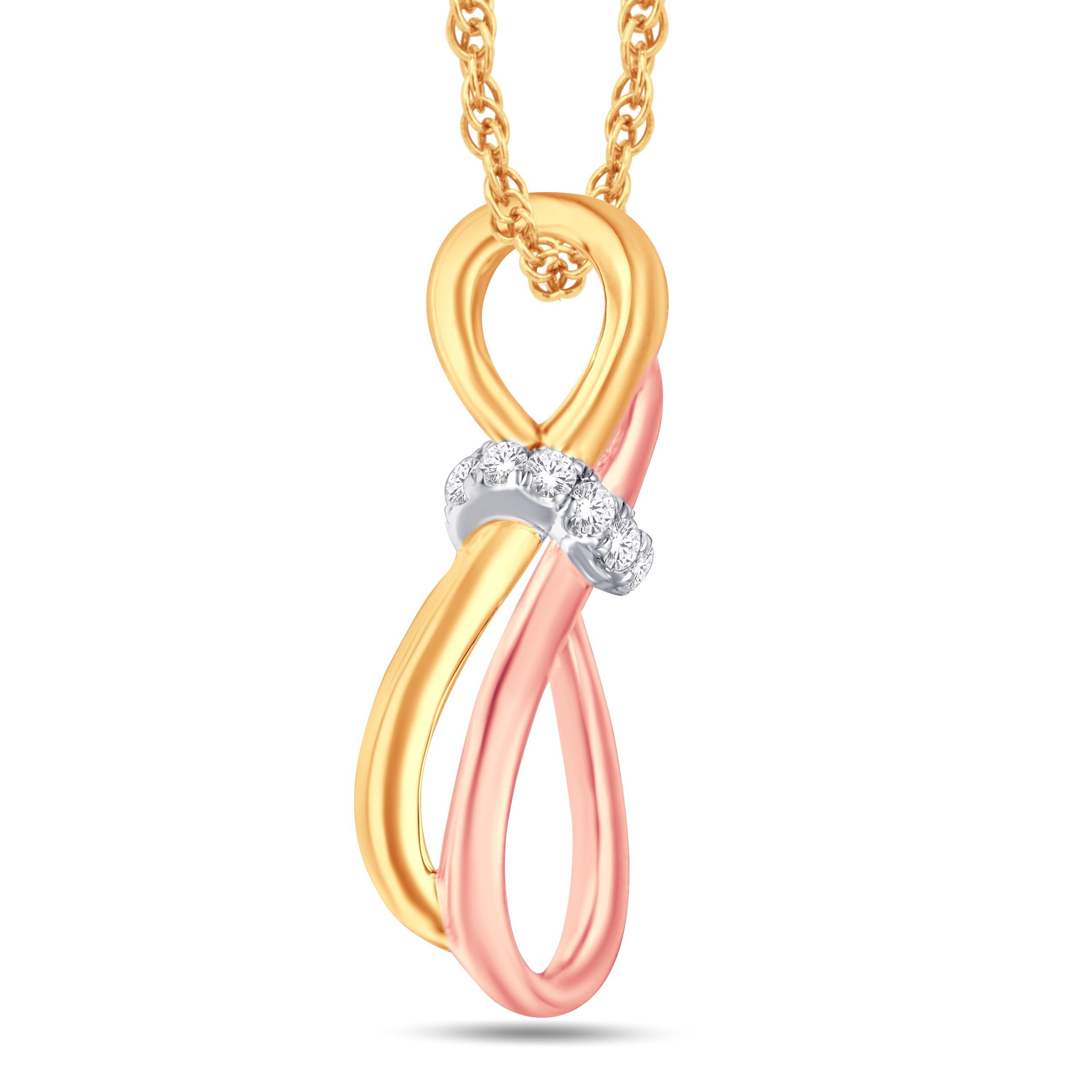 10 Karat Triple-Tone Gold 0.05 Carat Diamond Infinity Pendant