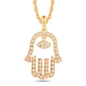 10 Karat All Yellow Gold 0.16 Carat Diamond Hamsa Pendant