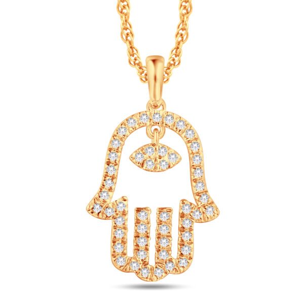 10 Karat All Yellow Gold 0.16 Carat Diamond Hamsa Pendant
