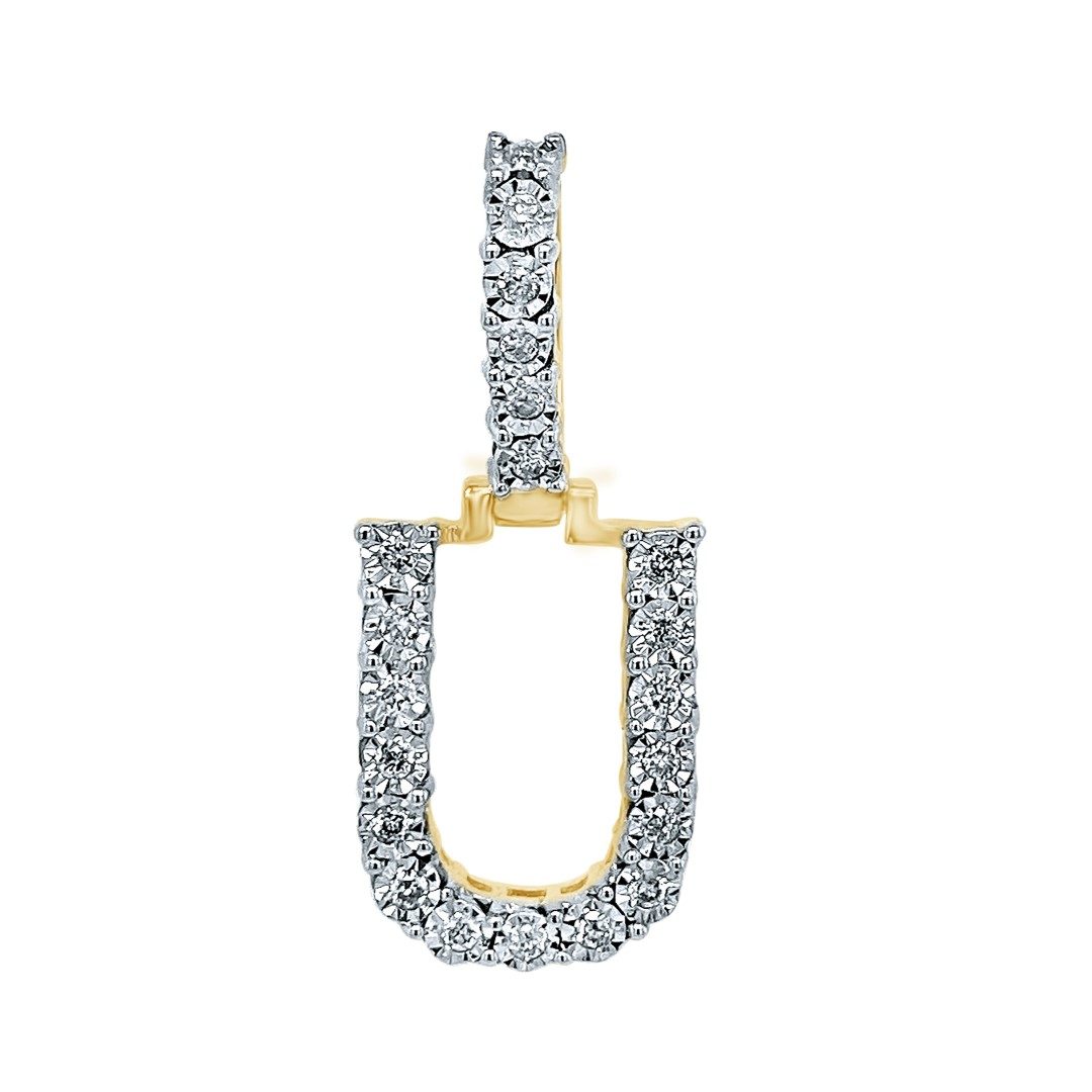 10 Karat Yellow Gold 0.20 Carat Diamond Initial (U) HipHop Pendant
