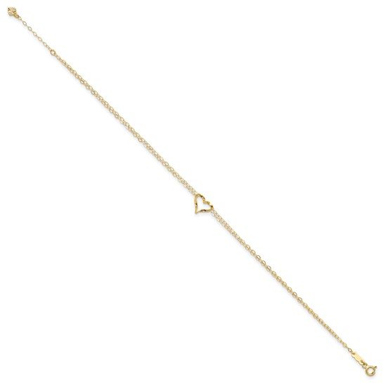 14k Double Strand Heart 9 Inch with 1 Inch extension Anklet - Image 6