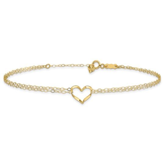 14k Double Strand Heart 9 Inch with 1 Inch extension Anklet - Image 5