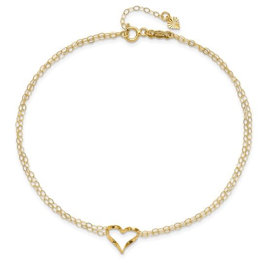 14k Double Strand Heart 9 Inch with 1 Inch extension Anklet - Image 3