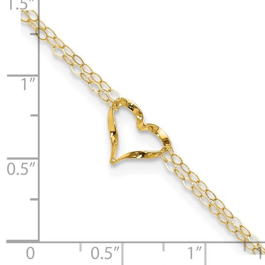 14k Double Strand Heart 9 Inch with 1 Inch extension Anklet - Image 4