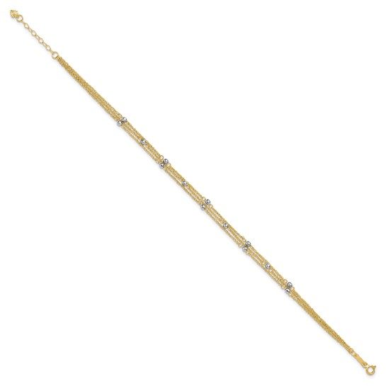 14k Two-tone Triple Strand 9in Plus 1in ext. Anklet - Image 5