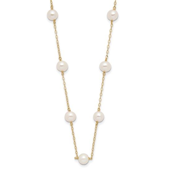 14K 5.5-6.5mm White Near Round FW Cultured Pearl 12-station Necklace - Image 5