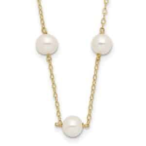14K 5.5-6.5mm White Near Round FW Cultured Pearl 12-station Necklace