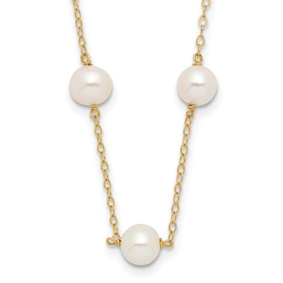 14K 5.5-6.5mm White Near Round FW Cultured Pearl 12-station Necklace
