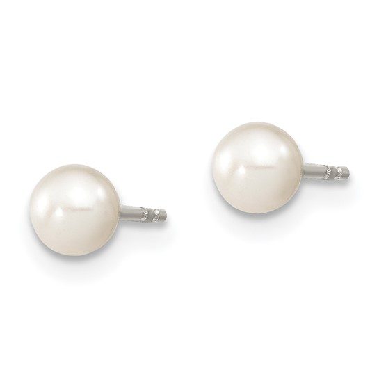 Sterling Silver Rhodium Plated 4-5mm White Round Freshwater Cultured Pearl Post Stud Earrings - Image 5
