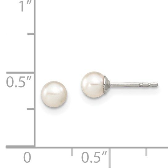 Sterling Silver Rhodium Plated 4-5mm White Round Freshwater Cultured Pearl Post Stud Earrings - Image 3