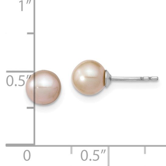 Sterling Silver Rhodium Plated 6-7mm White Round Freshwater Cultured Pearl Post Stud Earrings - Image 3