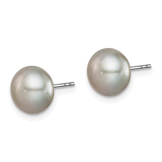 Sterling Silver Rhodium 8-9mm FWC Pearl Button Stud Earring Set - Image 4