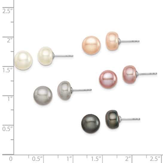 Sterling Silver Rhodium 8-9mm FWC Pearl Button Stud Earring Set - Image 3