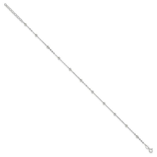 Sterling Silver 1mm Beaded Chain 9in Plus 1in ext. Anklet - Image 5