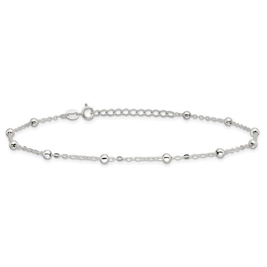 Sterling Silver 1mm Beaded Chain 9in Plus 1in ext. Anklet - Image 3