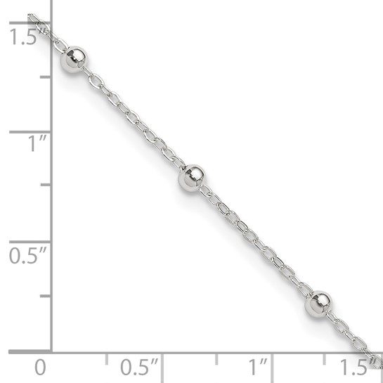 Sterling Silver 1mm Beaded Chain 9in Plus 1in ext. Anklet - Image 4