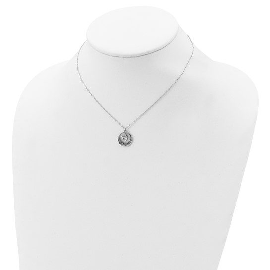 Sterling Silver Rhodium-plated I LOVE YOU MOM with CZ Heart Dangle 15 inch Necklace with 2 inch extension - Image 4