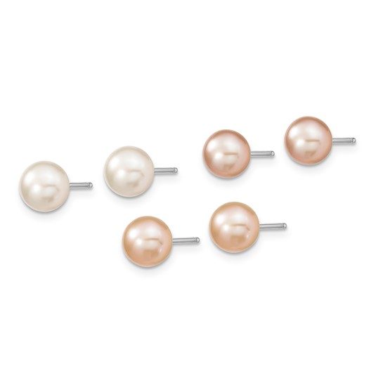 Sterling Silver RH White/Pink/Purple FWC Pearl Neck/Bracelet/Ear Set - Image 4