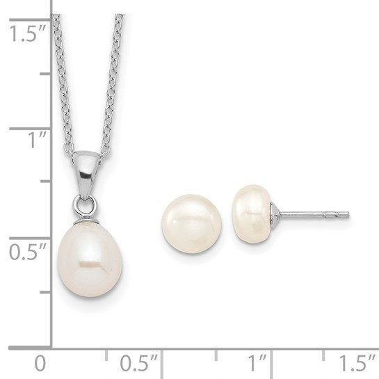 Sterling Silver Rhodium-plated FWC Pearl Necklace/Stud Earring Set - Image 4