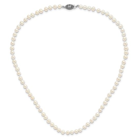 Sterling Silver Rhodium 4-5mm White FWC Pearl Necklace